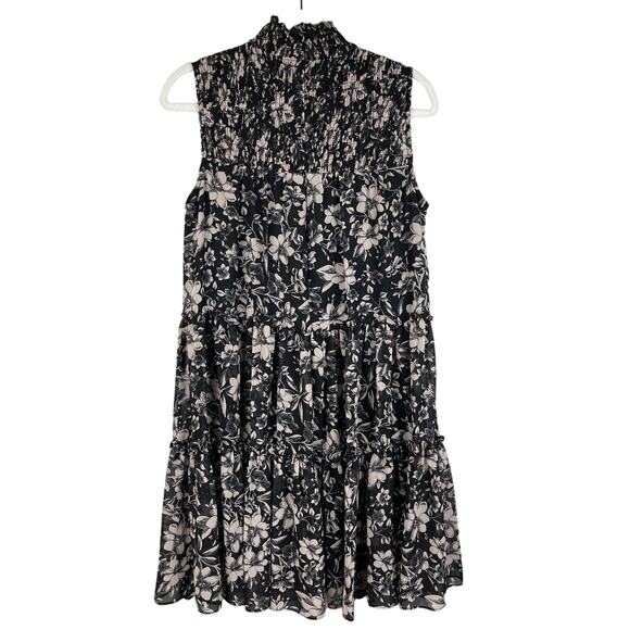 Just Taylor Black‎ & Pink Tiered Swing Dress with Smocked Neckline Size 8 - Picture 7 of 11